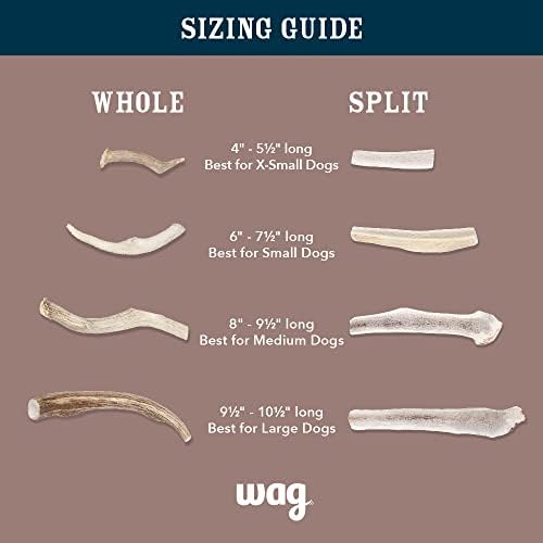 Amazon Brand - Wag Split Elk Antler, Naturally Shed, Long Lasting for Aggressive Chewers, Medium (Best for Dogs 15-30 lbs)
