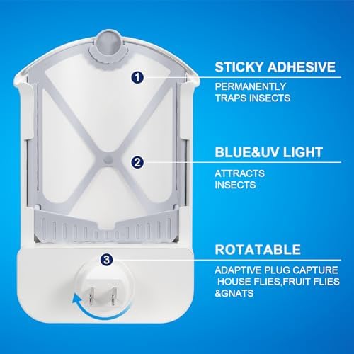 2 Flying Insect Traps & 2 Cartridges - Compatible with ZEVOM364A Refill - Plug in Fruit Fly Trap for Indoor - Bug Catcher for Gnats, House & Fruit Flies - Use in Any Room (2 Device & 2 Cartridges)