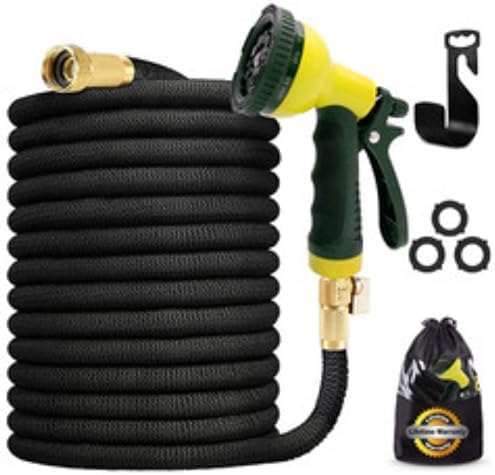 J&B XpandaHose 75ft Expandable Garden Hose with Holder - Heavy Duty Superior Strength 3750D - 4 -Layer Latex Core - Extra Strong Brass Connectors and 10 Spray Nozzle w/Storage Bag (Black 75)