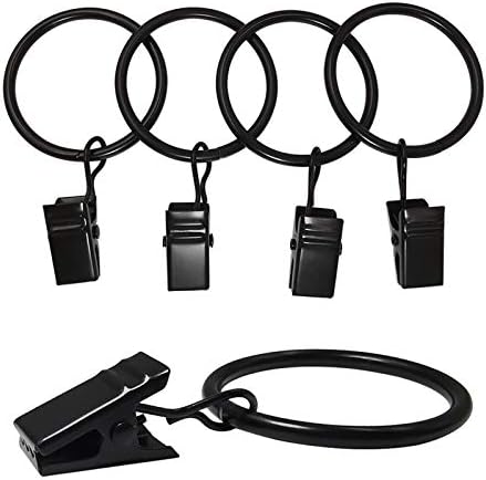 40 Pack Curtain Rings with Clips, Drapery Clips with Rings, Drapes Rings 1.26 in Interior Diameter, Fits up to 1 in Curtain Rod, Black