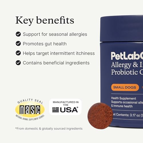 PetLab Co. Allergy & Immune Daily Probiotics for Dogs. Supports Yeast Production, Seasonal Allergies, Intermittent Itchiness, Gut & Digestive Health - 30 Chews for Small Dogs - Packaging May Vary