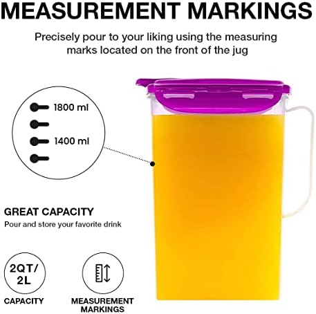 LocknLock Aqua Fridge Door Water Jug with Handle BPA Free Plastic Pitcher with Flip Top Lid Perfect for Making Teas and Juices, 2 Quarts, Purple