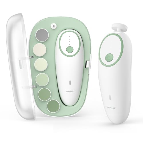 Momcozy Baby Nail File Electric, Gentle Baby Nail Trimmer Electric Rechargeable, Baby Nail Clipper Electric, 7 Grinding Head Replacement Pads