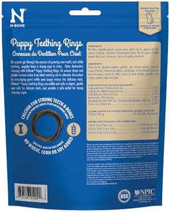 N-Bone Puppy Teething Rings Peanut Butter Flavor Dog Treat, 6 Count Bag, 7.2-oz