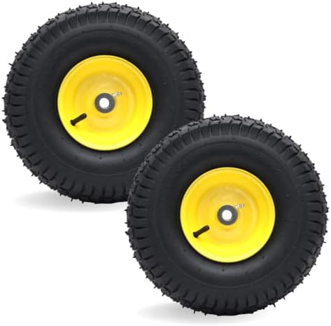 AR-PRO Exact Replacement 15" x 6.00-6" Front Tire and Wheel Assemblies Compatible with John Deere Riding Mowers 100 and D100 Series - 3" Centered Hub and 3/4" Bushings, 4Ply Pneumatic (Set of 2)
