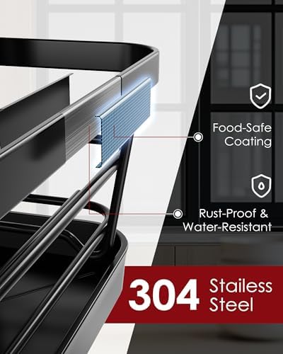 Dish Drying Rack - Stainless Steel Dish Rack with Drainboard for Kitchen Counter and Sink, 15.6" D x 12" W x 5" H, Black