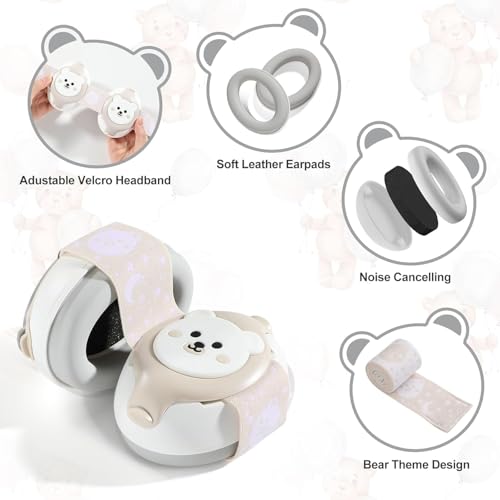 Baby Headphones-Infant Ear Protection for Babies 0-36 Months, 25dB NRR Baby Noise Cancelling Headphones with Little Bear Design,Travel Essentials for Airplane/Improves Sleep/Outdoor