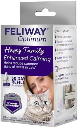 FELIWAY® Optimum 30 Day Cat Calming Refill for Pheromone Diffuser, 48ml - Helps Reduce Common Signs of Stress in Cats & Kittens, Enhanced Calming