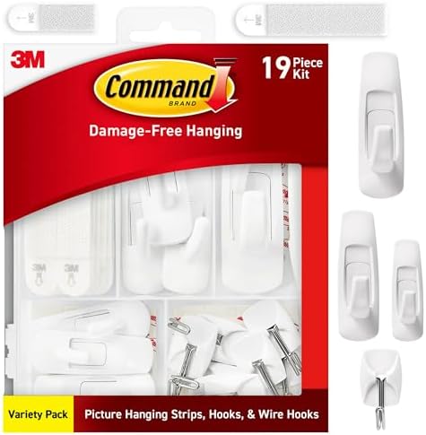 Command Variety Pack, Including 10 Pairs of Picture Hanging Strips, 6 Wire Hooks and 8 Utility Hooks for Hanging, Organization and Storage, Damage-Free Hanging Up to 19 Items, 1 Kit