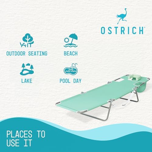 Ostrich Folding Beach Lounge Chair, Reclining Outdoor Chaise Lounger, Teal