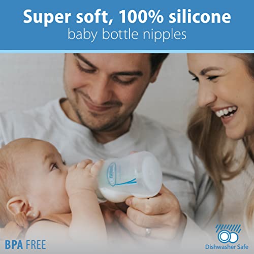 Dr. Brown's Natural Flow Preemie Flow Wide-Neck Baby Bottle Silicone Nipple, Slowest Flow, 0m+, 100% Silicone Bottle Nipple, 6 Pack