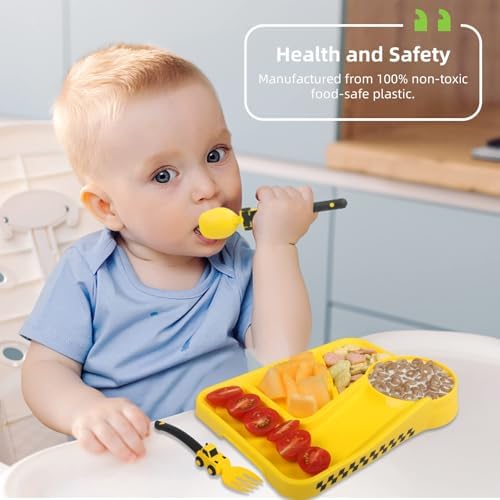 Construction Toddler Utensils - Toddler Forks and Spoons - Kids Construction Truck Toys - Forks and Spoons Silverware Set - Christmas Birthday Gift Kids Toys for 1 2 3 4 5 year old, Yellow