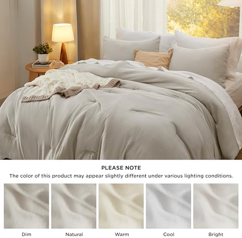 Bedsure Queen Size Comforter Set, Beige Soft Prewashed Bedding for All Seasons, 3 Pieces GentleSoft™ Warm Down Alternative Bed Set, 1 Lightweight Comforter (90"x90") and 2 Pillowcases (20"x26")