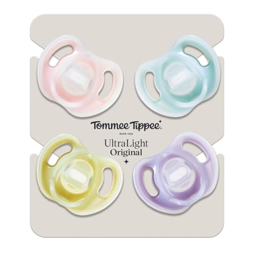 Tommee Tippee Ultra-light Pacifier, 6-18m, 4 Pack, Symmetrical One-Piece Design, BPA-free Silicone Binkies, Lightweight, Breathable Air Holes, Newborn Baby Pacifiers