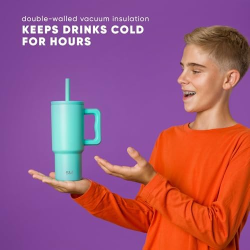 Simple Modern Disney Kids 24 oz Tumbler with Handle and Silicone Straw Lid | Spill Proof and Leak Resistant | Stainless Steel Bottle | Gift for Kids Boys Girls | Trek Collection | Tropical Stitch