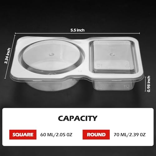 20 Set Reusable Snack Containers, 2-Compartment Dipping Containers with Lid for Refrigeration, Portion Control, Outdoor Takeaway Sauce Dip Case
