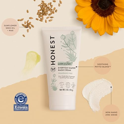 The Honest Company Hypoallergenic Diaper Rash Cream | Moisturizing + Calming Zinc Oxide Ointment | NEA Recognized, Cruelty Free | Value Size, 6 oz