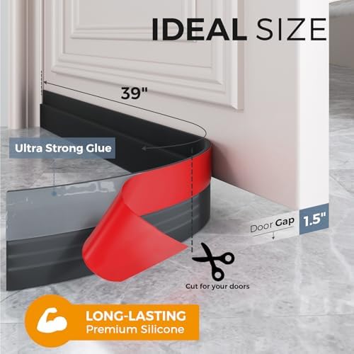 GroTheory 2 Pack Under Door Draft Stopper, Home Improvement, Weather Stripping Door Seal, Bottom of Door Sweep, Garage Window Blocker Noise Dust Insulation Draft Guard, 39" L, Black