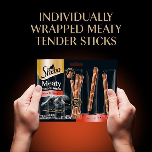 Sheba Meaty Tender Sticks Soft Cat Treats Chicken, Tuna, and Salmon Flavor, 0.14 oz., 70 Sticks