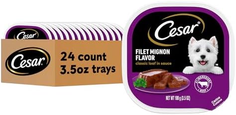 Cesar Wet Dog Food Classic Loaf in Sauce Filet Mignon Flavor, 3.5 oz. Easy Peel Trays (24 Count, Pack of 1)