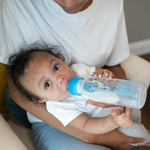 Dr. Brown's Natural Flow Anti-Colic Options+ Narrow Baby Bottle, Blue Nature, 8 oz/250 mL, with Level 1 Slow Flow Nipples, 0m+, 4 Pack