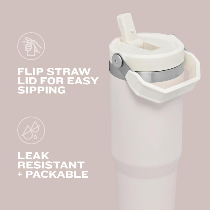 STANLEY IceFlow Stainless Steel Tumbler with Straw - Vacuum Insulated Water Bottle for Home, Office or Car - Reusable Cup with Straw Leak Resistant Flip - Cold for 12 Hours or Iced for 2 Days (Cream)