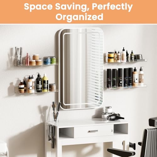 upsimples 4 Pack Acrylic Shelves for Wall Storage, 15" Floating Bookshelves for Kids, Display Shelf Organizer for Bathroom, Bedroom, Living Room, Kitchen, Room Decor, Clear