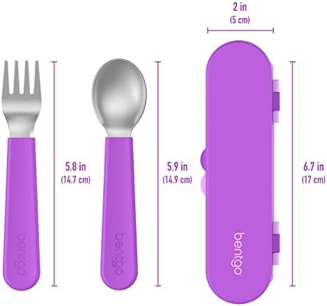Bentgo® Kids Stainless Steel Utensil Set - Reusable Fork, Spoon & Storage Case - High-Grade BPA-Free Stainless Steel, Easy-Grip Handles, Dishwasher Safe for School Lunch, Travel & Outdoors (Purple)