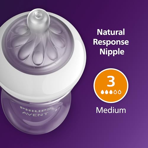 Philips Avent Natural Baby Bottles with Natural Response Nipples (Medium Flow, Flow 3), 9oz, 4-Pack, SCY903/04