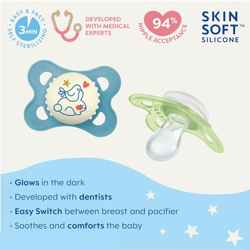 MAM Original Day & Night Pacifiers, Binky Pacifier for 0-6 Months, BPA-Free Silicone, Glows in The Dark, Best for Newborn Babies, Developed with Medical Experts, 4 Count Binkies