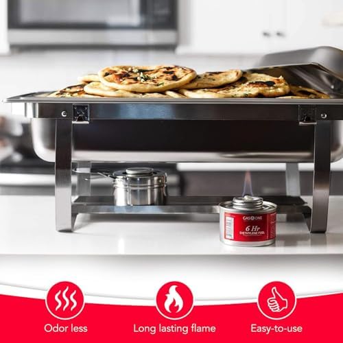 Gas One 12 Pack 6 Hour Chafing Fuel - Food Warmer for Chafing Dish Buffet Set - Reusable Liquid Safe Fuel With Wick & Lid Opener