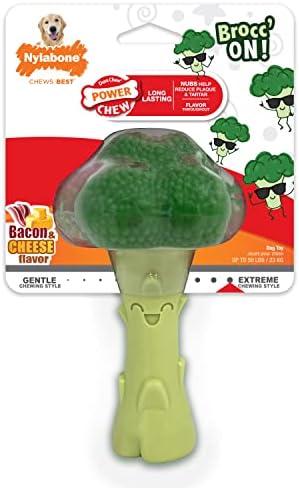 Nylabone Broccoli Power Chew Toy for Dogs, Dog Toys for Aggressive Chewers, Bacon & Cheese Flavor, Large Dogs - Up to 50 lbs, 1 Count