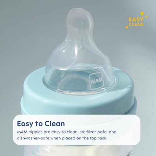 MAM Bottle Nipples Extra Slow Flow Nipple Size 0, for Newborn Babies and Older, SkinSoft Silicone Nipples for Baby Bottles, Fits All MAM Bottles, 4 Count (Pack of 1)