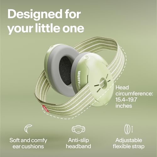 Alpine Muffy Baby Ear Protection for Babies and Toddlers up to 36 Months - CE & ANSI Certified - Noise Reduction Earmuffs - Comfortable Baby Headphones Against Hearing Damage & Improves Sleep - Green