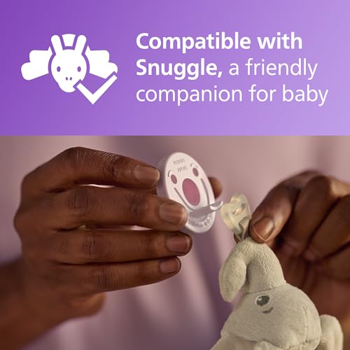 Philips Avent Soothie Orthodontic Baby Pacifiers, 100% Silicone Pacifiers, One Piece, BPA-Free, for Babies 0-3 Months, 2 Lilac and 2 Pink, 4 Pack, Model SCF190/70
