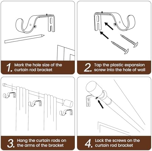 1” Diameter Curtain Rods Itself is 30 to144 inch 1 Pack Fit 30-142 inch, 66 to 120 inch Window with Heavy Duty Adjustable Rod Matte Black Curtain Splicing Metal Extra Long Curtain Rod for Windows