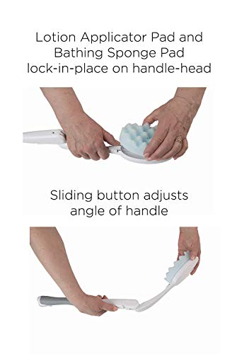 Juvo BWLA01 Premium All-in-One Wand Applicator, 23" Long Reach Handle, Adjustable, Includes Bath Sponge and Lotion Pad, 1 Count, White