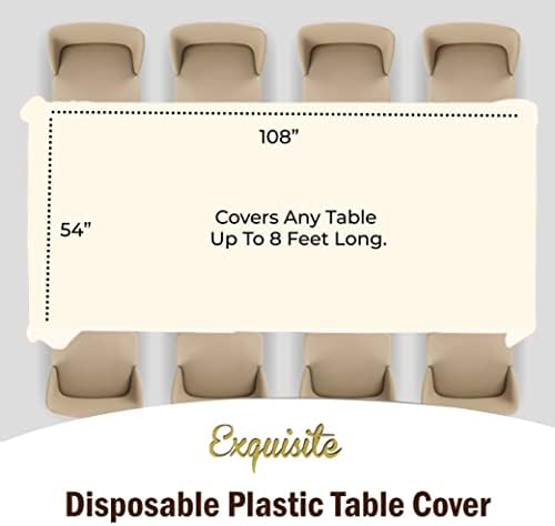 Party Solids 6-Pack Premium Plastic Tablecloth 54in. x 108in. Rectangle Plastic Table Cover - Ivory