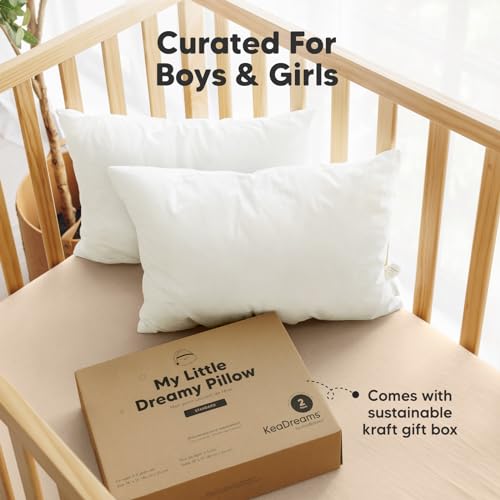 KeaBabies 2-Pack Toddler Pillow 13x18 - Soft Organic Cotton Kids Travel Bed Pillows for Sleeping, School, Nap, Machine Washable, Toddlers 2 to 5, Pillowcase Sold Separately (Soft White)