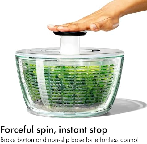 OXO Good Grips Glass Salad Spinner, Large/6.22 Quart, Clear