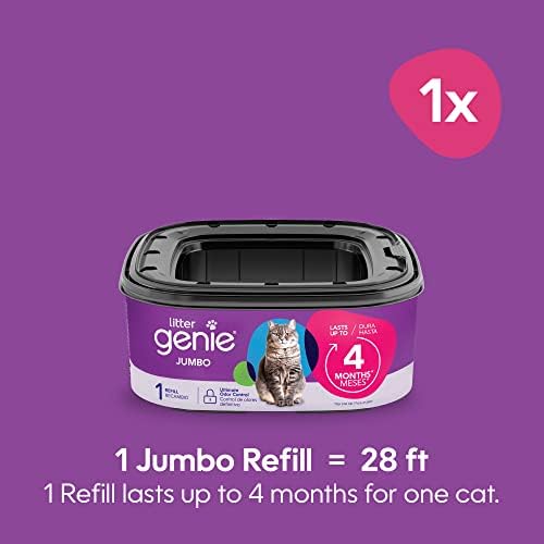 Litter Genie Refill Bags | Jumbo 1-Pack, 28 Total ft | Up to 4 Months of Supply in 1 Cartridge | Ultimate Odor Control Cat Litter Bags