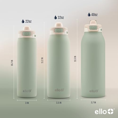 Ello Pop & Fill Stainless Steel Water Bottle with Quick Fill Technology, Double Walled Vacuum Insulated Metal, Leak Proof Locking Lid, Sip & Chug, BPA Free, Holiday Gift for Him Her, 22oz, 32oz, 40oz