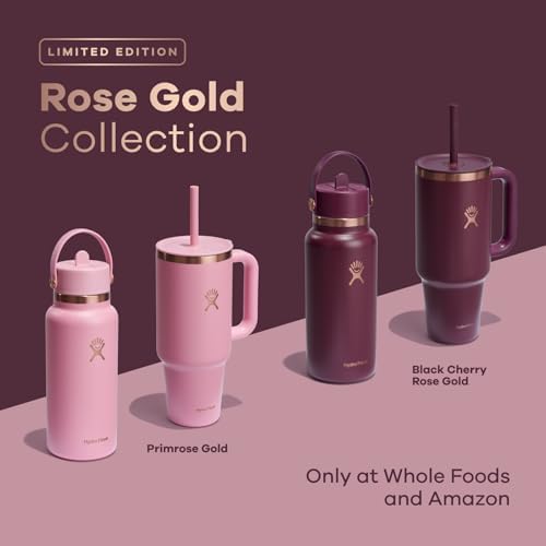 Hydro Flask 40 Oz Travel Tumbler with Handle, Lid and Straw - Insulated Stainless Steel in Black Cherry Rose Gold