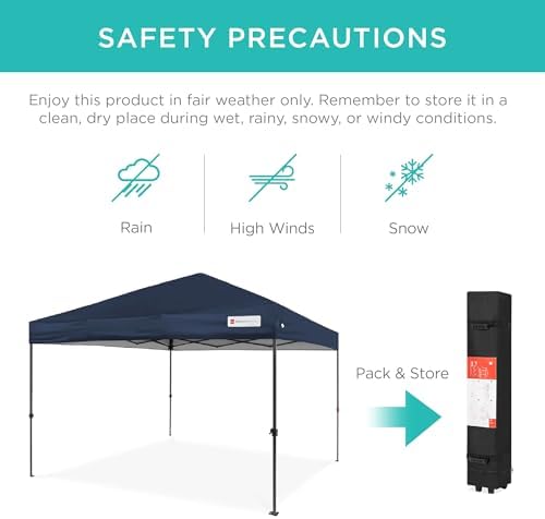 Best Choice Products 10x10ft 1-Person Setup Pop Up Canopy Tent Instant Portable Shelter w/ 1-Button Push, Case, 4 Weight Bags - Blue