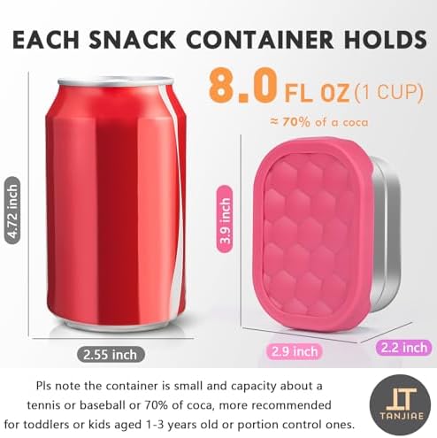 Small (1 CUP) Stainless Steel Snack Containers for Kids | Easy Open Leak Proof Food Containers with Silicone Lids - Perfect Metal Toddler Lunch Box for Daycare and School (8oz)