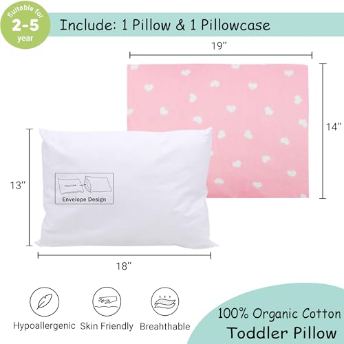 ZPECC Toddler Pillow with Pillowcase - 13x18 Organic Cotton Hypoallergenic Kids Pillow, Baby Essentials for Travel Crib Daycare Stroller (Intended for Age 2 and up) Love
