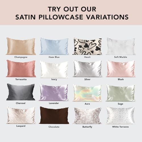 Kitsch Satin Pillowcase with Zipper for Hair & Skin, Softer Than Silk Pillow Cases Standard Size, Wrinkle-Free, Smooth and Cooling Satin Pillow Covers, 19"x26" - Ivory
