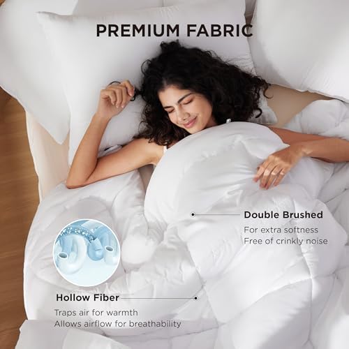 Bedsure Comforter Duvet Insert - Quilted Comforters Queen Size, All Season Duvet, Down Alternative Bedding, with 8 Tabs, Gifts for Women/Men, White, Queen 88 x 88 Inches