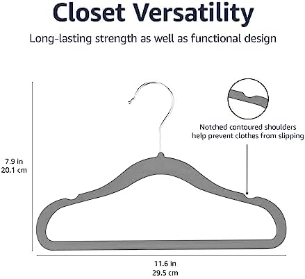 Amazon Basics Kids Velvet, Non-Slip Clothes Hangers (baby/toddler), 11.6 inches (for baby clothes), Pack of 30, Gray