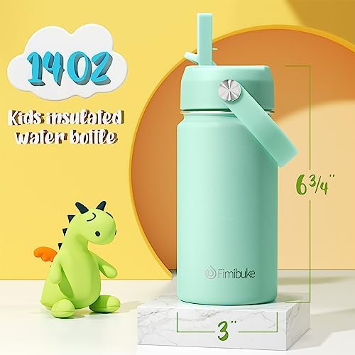Fimibuke Kids Insulated Water Bottle - 14oz BPA-FREE 18/8 Stainless Steel Travel Tumbler Leak Proof Double Wall Vacuum Kid Cup with Straw Metal Water Bottle for School Boys Girls(2 Pack, Candy/Bubble)